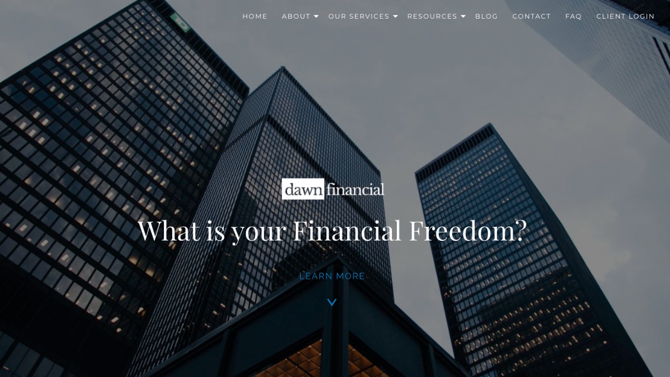 Screenshot of a website template for financial advisors