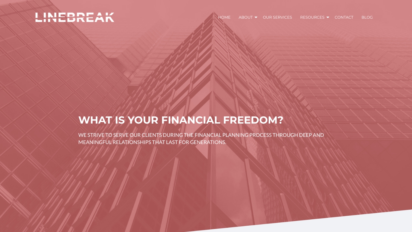 An image of the Linebreak Web Design Template for Financial Advisors that Snappy Kraken offers. 