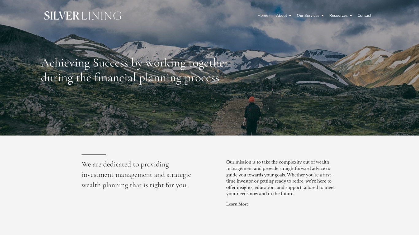 Screenshot of a website template for financial advisors
