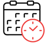 Red clock icon on black calendar icon.