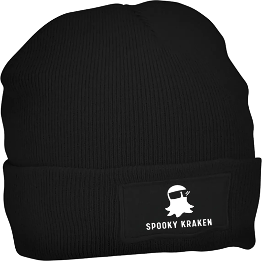 Black Spooky Kraken beanie with a white ghost logo patch Black Spooky Kraken beanie with a white ghost logo patch