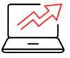 A red arrow icon pointing up on a black laptop icon.