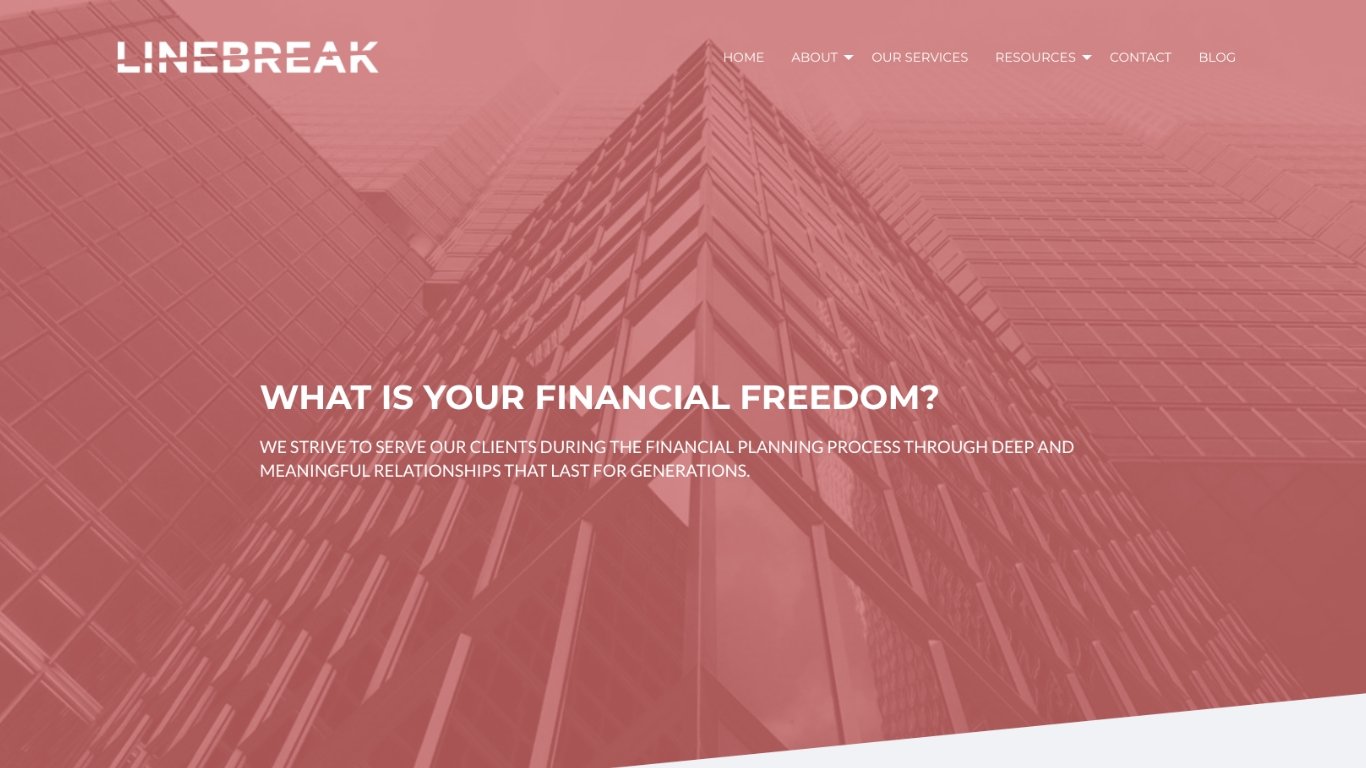 An image of the Linebreak Web Design Template for Financial Advisors that Snappy Kraken offers.