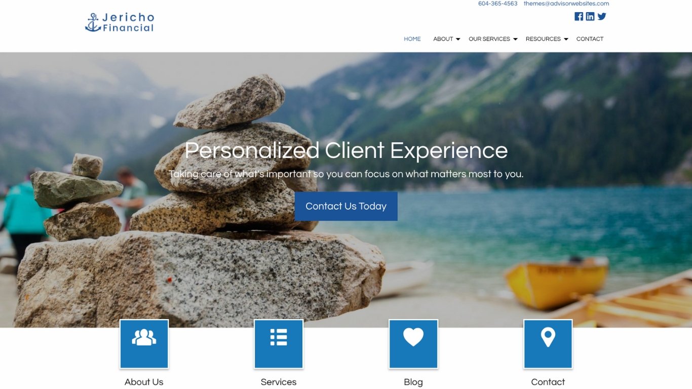 An image of the Jericho Web Design Template for Financial Advisors that Snappy Kraken offers.