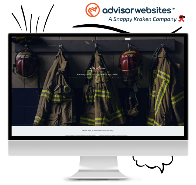 Computer monitor with screenshot of a firefighter financial advisor website inside