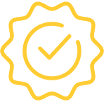 Yellow icon of a checkmark outlined by a circle to look like a badge