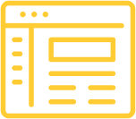 Yellow icon of a website browser page with lines, dots and rectangles on the screen