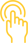 Yellow icon of a hand and the finger pointing to a target